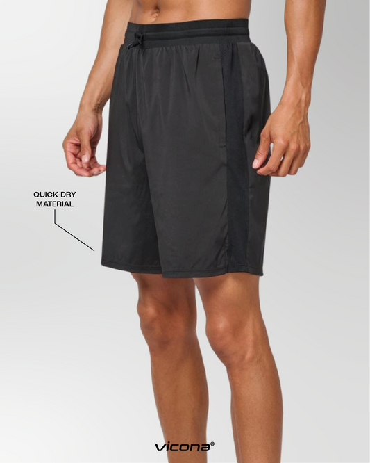 Brezza Herren Sporthose in Schwarz, atmungsaktive 2-in-1 Shorts mit integrierter Innenhose, schnelltrocknendes Funktionsmaterial für Training und Laufen