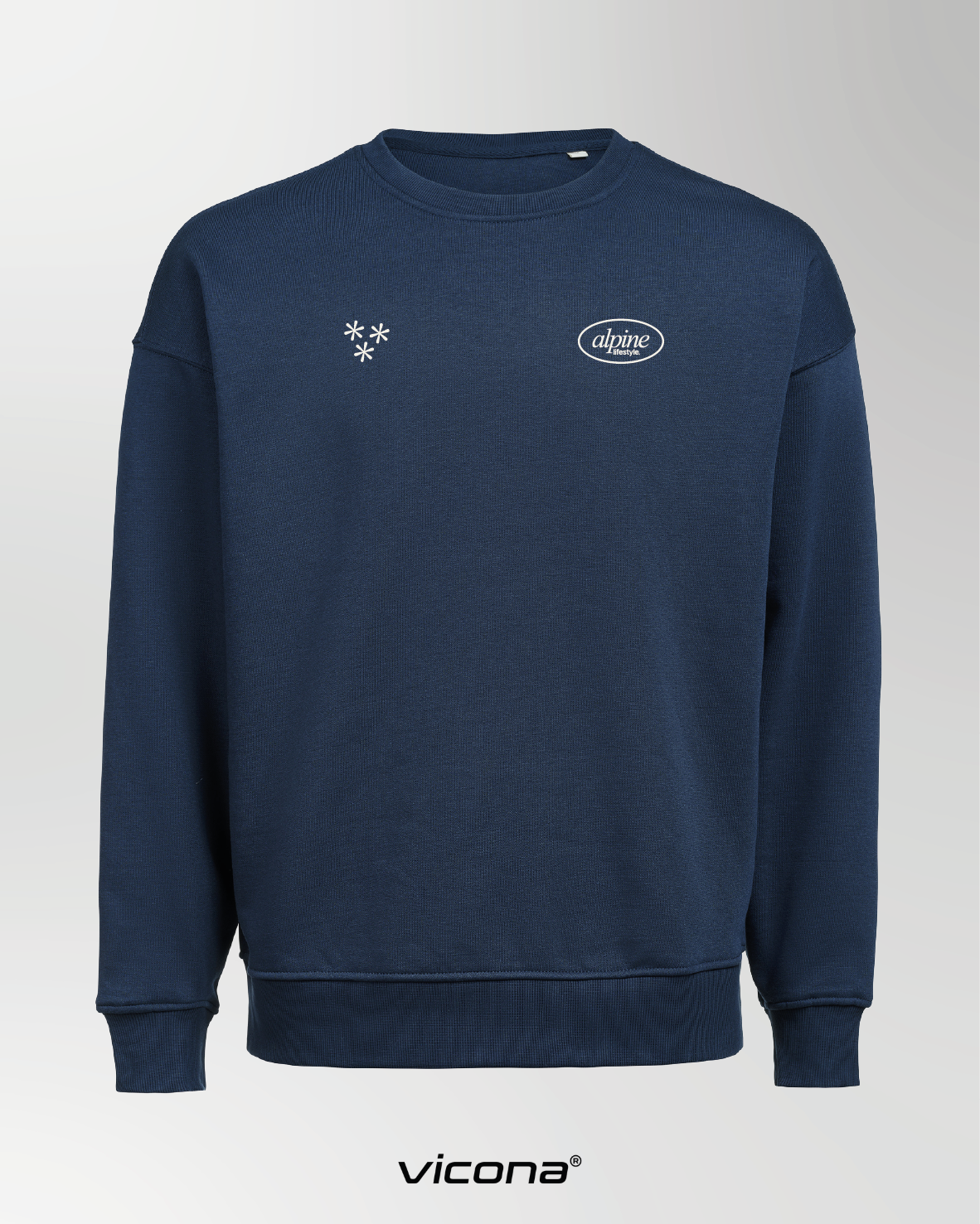 Produktbild von einem blauen Sweater aus Bio Baumwolle