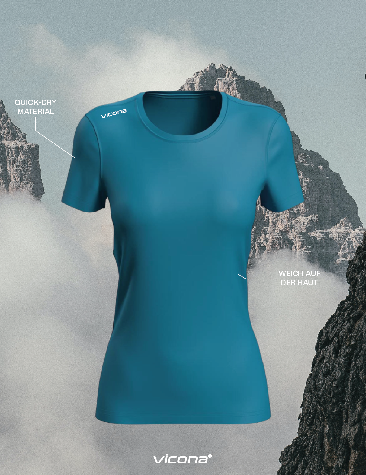 Brezza Damen Sportshirt in Aquablau, sportlicher Schnitt, atmungsaktiv, schnell trocknend, Wandershirt, Trailrunning Shirt, weich auf der Haut