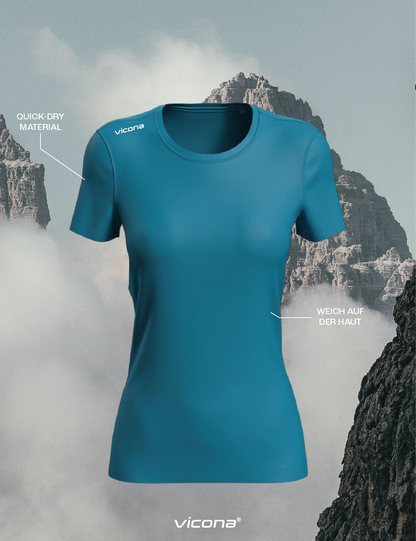 Brezza Damen Sportshirt in Aquablau, sportlicher Schnitt, atmungsaktiv, schnell trocknend, Wandershirt, Trailrunning Shirt, weich auf der Haut