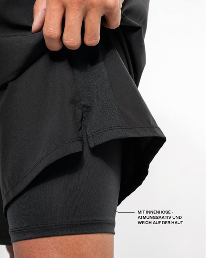 Brezza Herren Sporthose in Schwarz, atmungsaktive Shorts mit Innenhose, schnelltrocknendes Funktionsmaterial für Training und Laufen