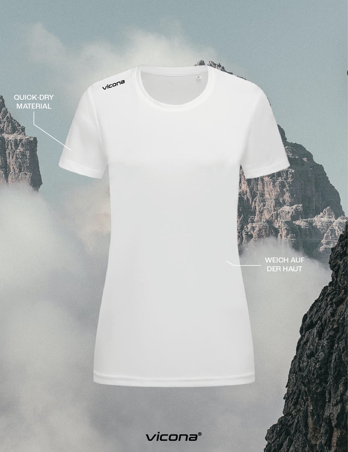 Brezza Damen Sportshirt in Weiß, taillierte Passform aus leichtem Funktionsstoff, sehr atmungsaktiv und hautfreundlich, Trailrun, Wandern, Laufen