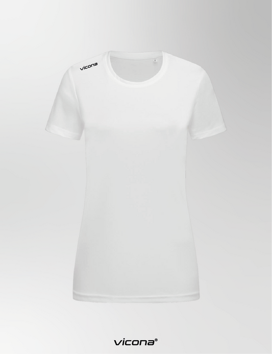 Brezza Damen Sportshirt in Weiß, taillierte Passform aus leichtem Funktionsstoff, Vorderansicht, Fitness Shirt Damen