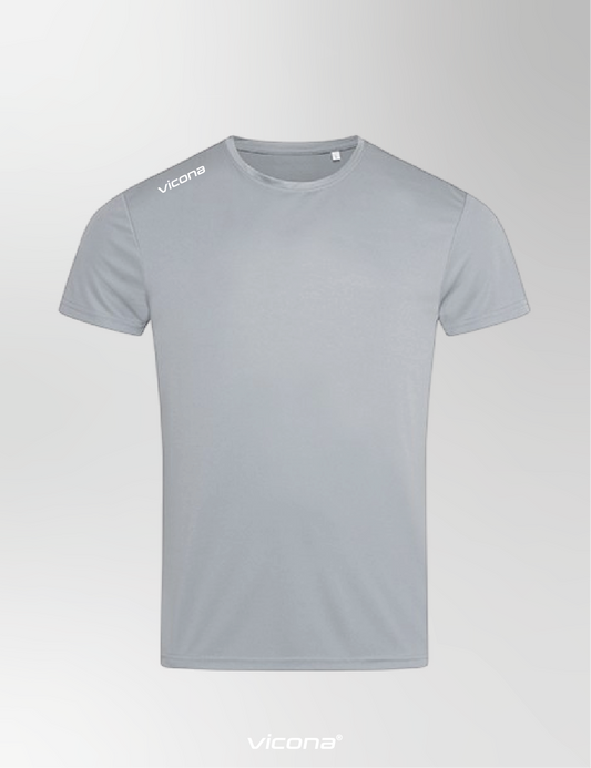 Brezza Herren Sportshirt in Silber aus atmungsaktivem Funktionsmaterial, Vorderansicht mit Logo