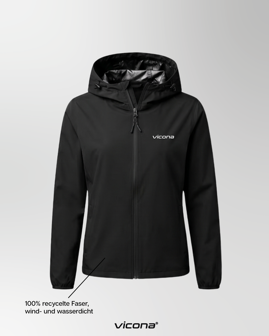 Vicona Lago Windjacke in Schwarz, extrem leichte und winddichte Laufjacke, Vorderansicht