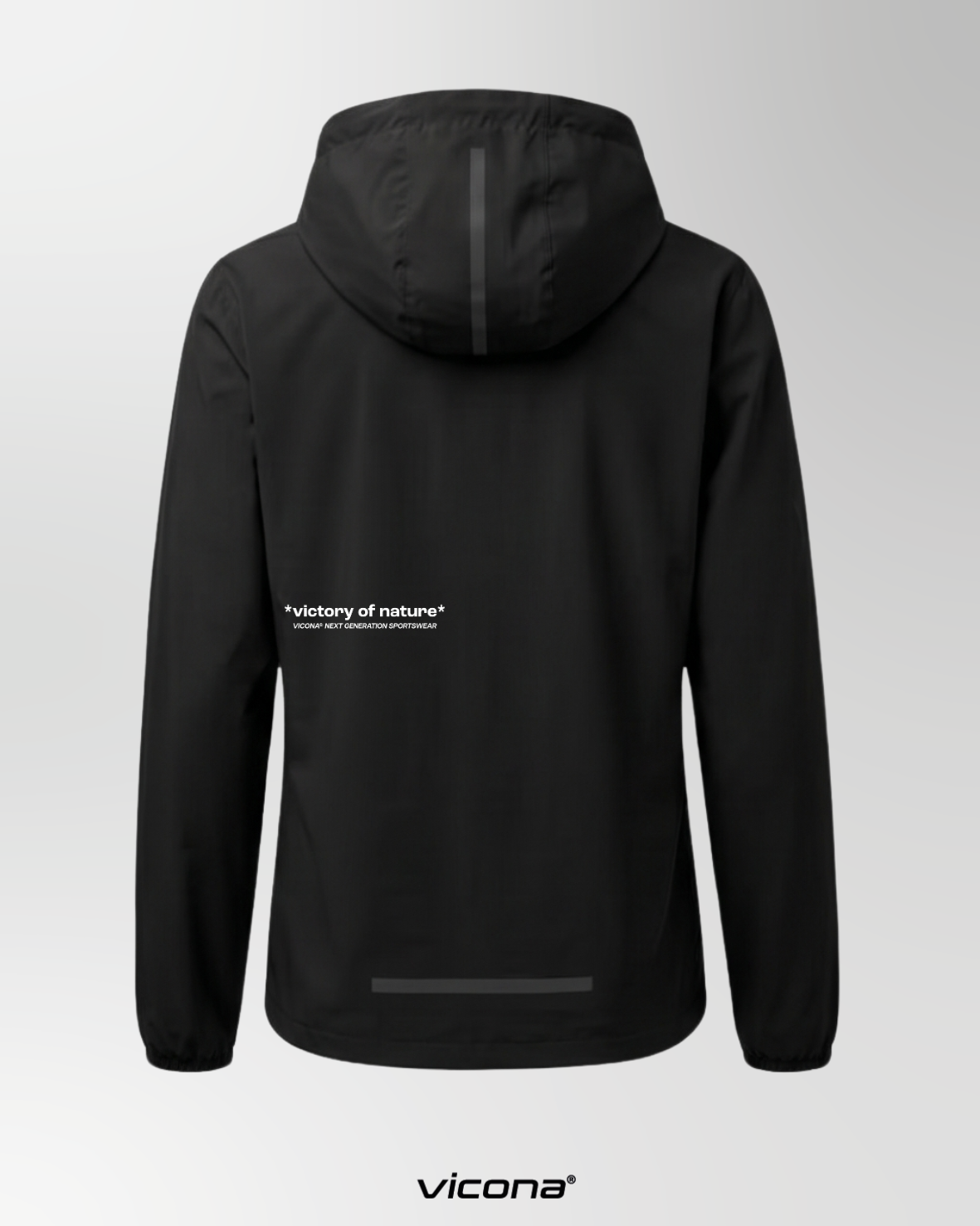 Schwarze Lago Windbreaker Jacke von hinten, strategisch platzierte reflektierende Elemente für Sicherheit bei Dunkelheit